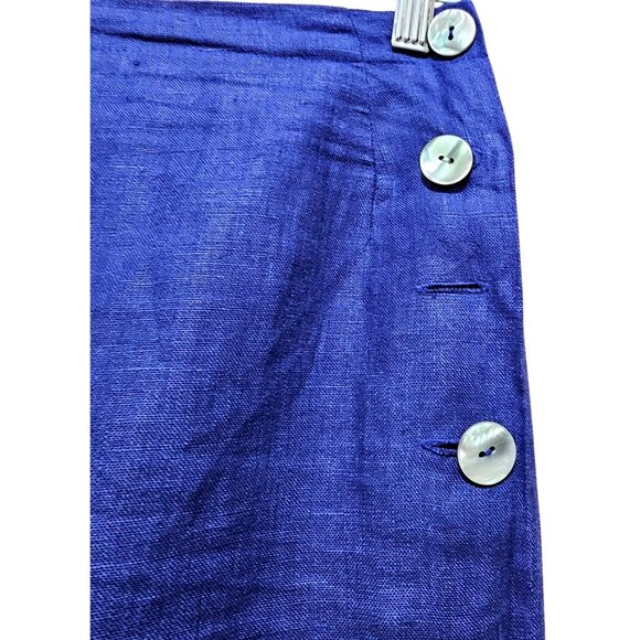 Vintage David N. Blue Linen Midi Skirt With Side Button Detail & Slit - Picture 3 of 9
